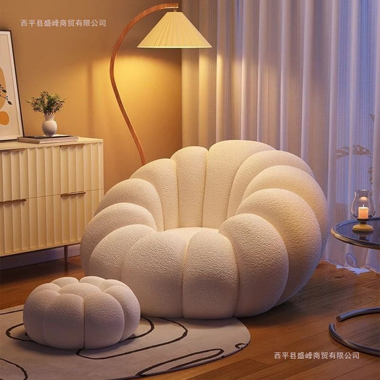 Pumpkin Bean Bag Sofa – Nordic Cream Style Single Seat | Bedroom, Living Room & Balcony