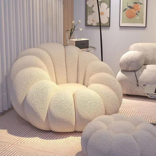 Pumpkin Bean Bag Sofa – Nordic Cream Style Single Seat | Bedroom, Living Room & Balcony