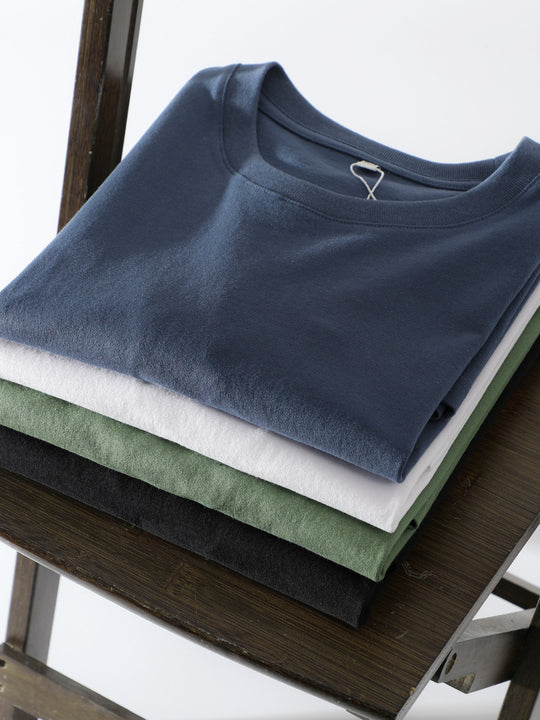 Men's Basic Breathable Cotton T-Shirt – Solid Color Round Neck Loose Fit
