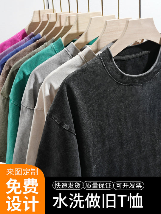 Washed Distressed Cotton T-Shirt – Vintage Look Heavyweight Loose Fit | Custom Print