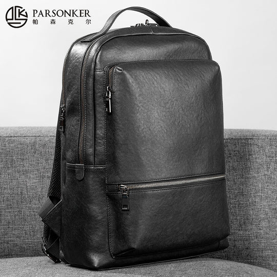 Men's Genuine Leather Business Backpack – Large Capacity Laptop Bag | Work & Travel