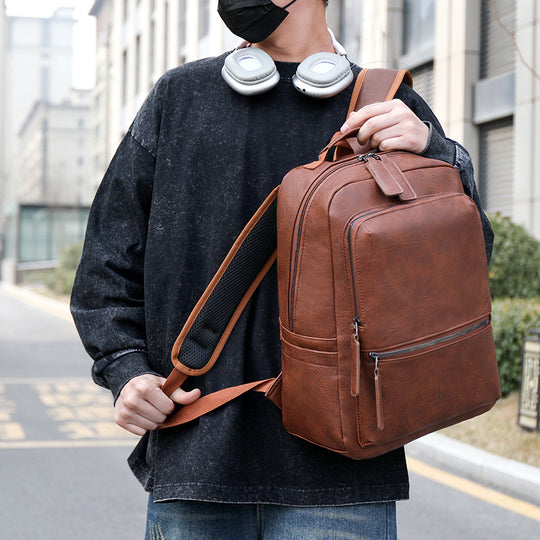 Men's PU Leather Business Backpack – Large Capacity Commuter Laptop Bag