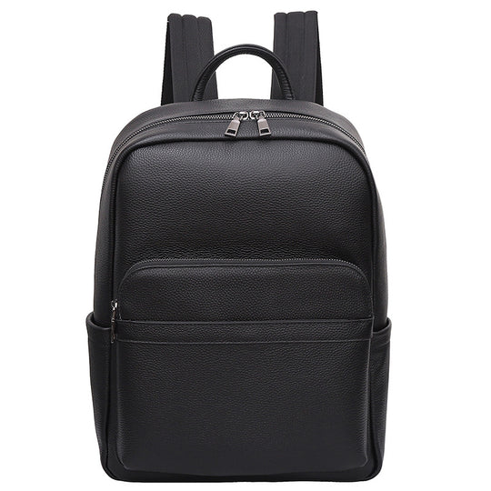 Men's First-Layer Cowhide Leather Backpack – Black Casual Outdoor Large Capacity