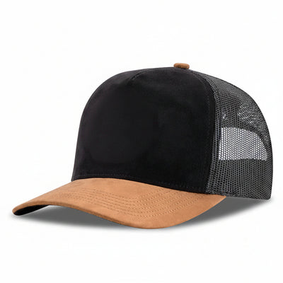 Suede Color-Block Trucker Cap – Breathable Mesh Sports Cap with Logo | Men & Women