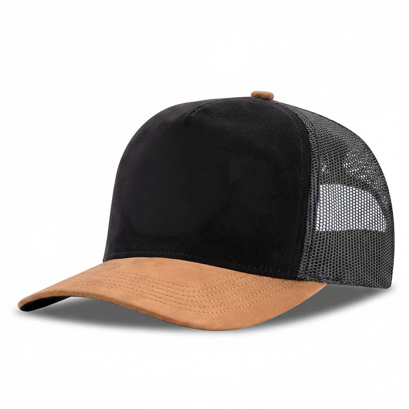 Suede Color-Block Trucker Cap – Breathable Mesh Sports Cap with Logo | Men & Women