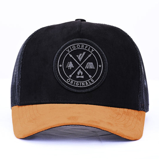 Suede Color-Block Trucker Cap – Breathable Mesh Sports Cap with Logo | Men & Women