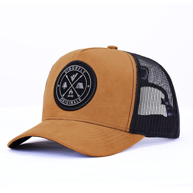 Suede Color-Block Trucker Cap – Breathable Mesh Sports Cap with Logo | Men & Women