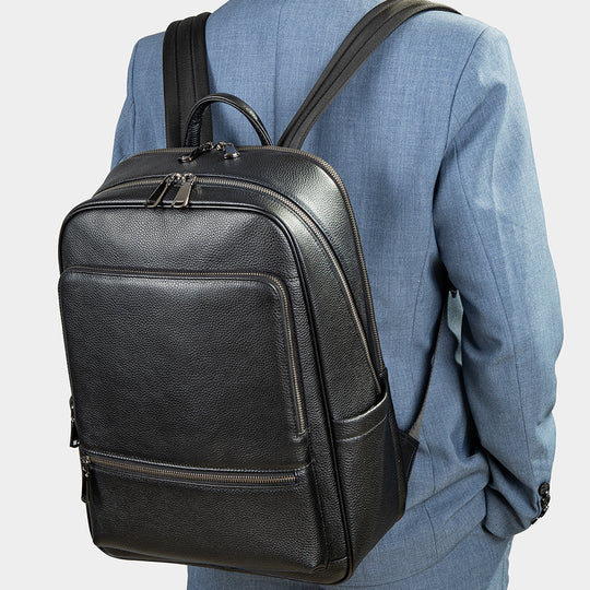 Men's Cowhide Leather Backpack – Business Casual Large Capacity | School & Travel