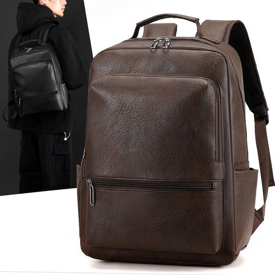 Men's Lightweight PU Leather Backpack – Large Capacity Business Travel Bag