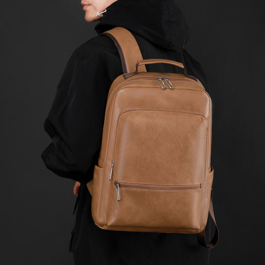Men's Genuine Leather Backpack – Large Capacity Cowhide Business Travel Bag